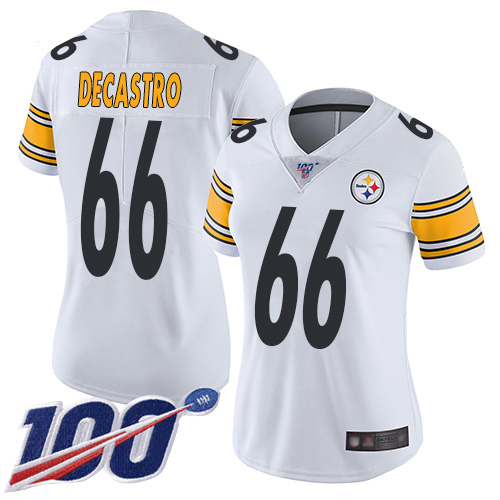 Women Pittsburgh Steelers Football 66 Limited White David DeCastro Road 100th Season Vapor Untouchable Nike NFL Jersey